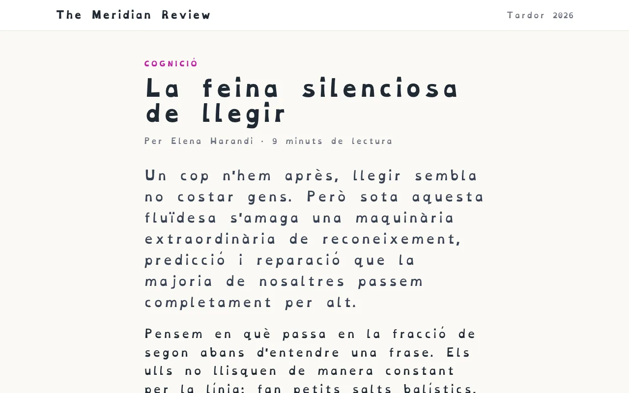 Un article amb la lletra OpenDyslexic i més espai entre lletres i paraules