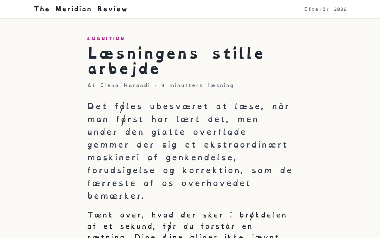 En artikel sat med OpenDyslexic med større tegn- og ordafstand