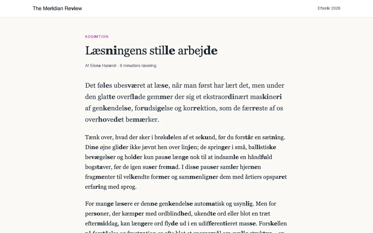 En artikel, hvor hvert andet konsonant-vokal-par er med fed skrift
