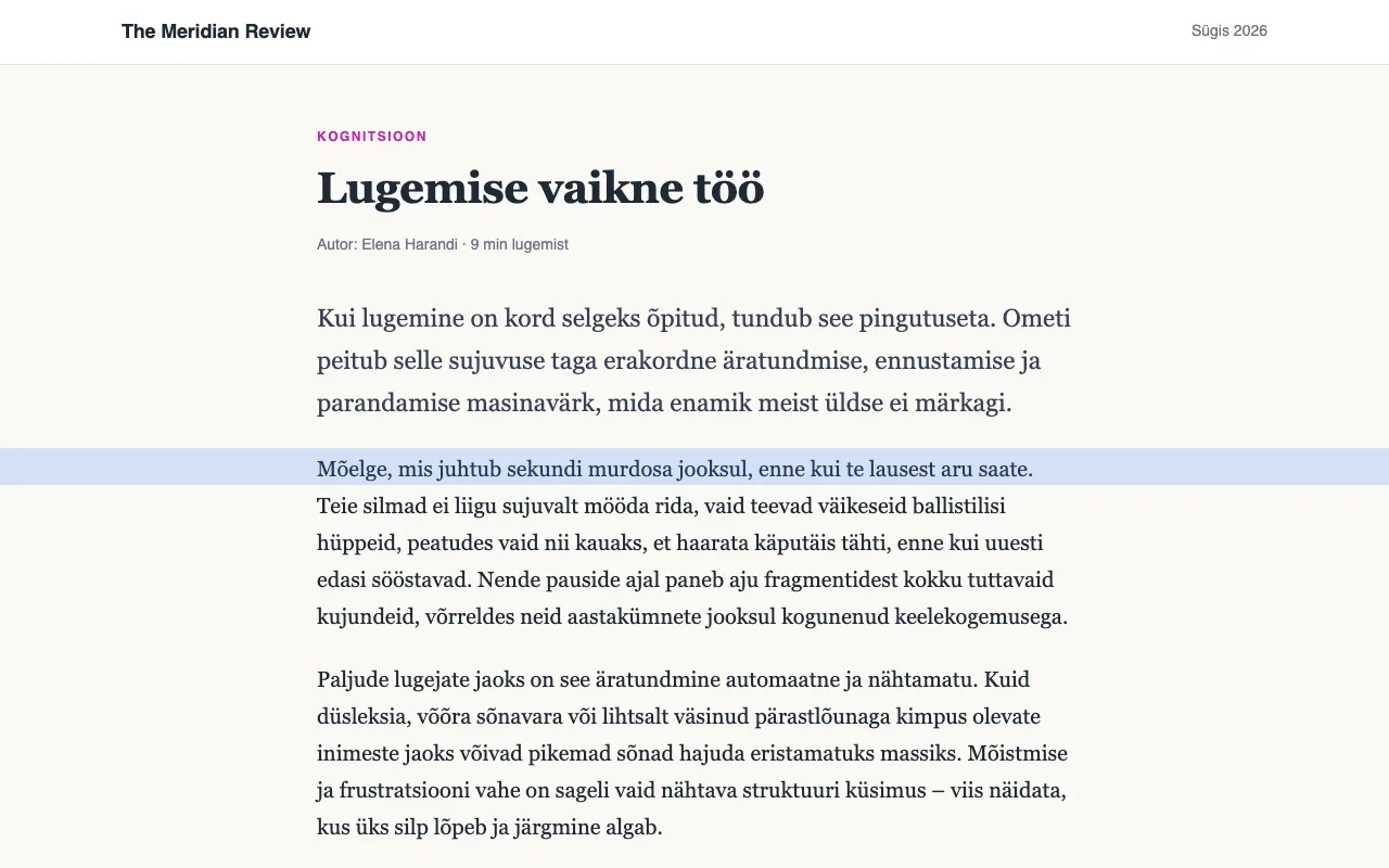 Artikkel, mille ühel real on sinine lugemisjoonlaud