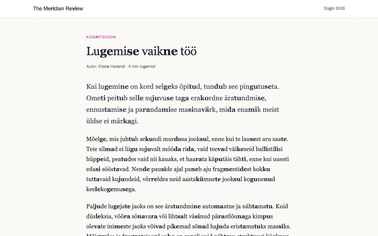 Artikkel, kus iga teine konsonant-vokaal paar on paksus kirjas