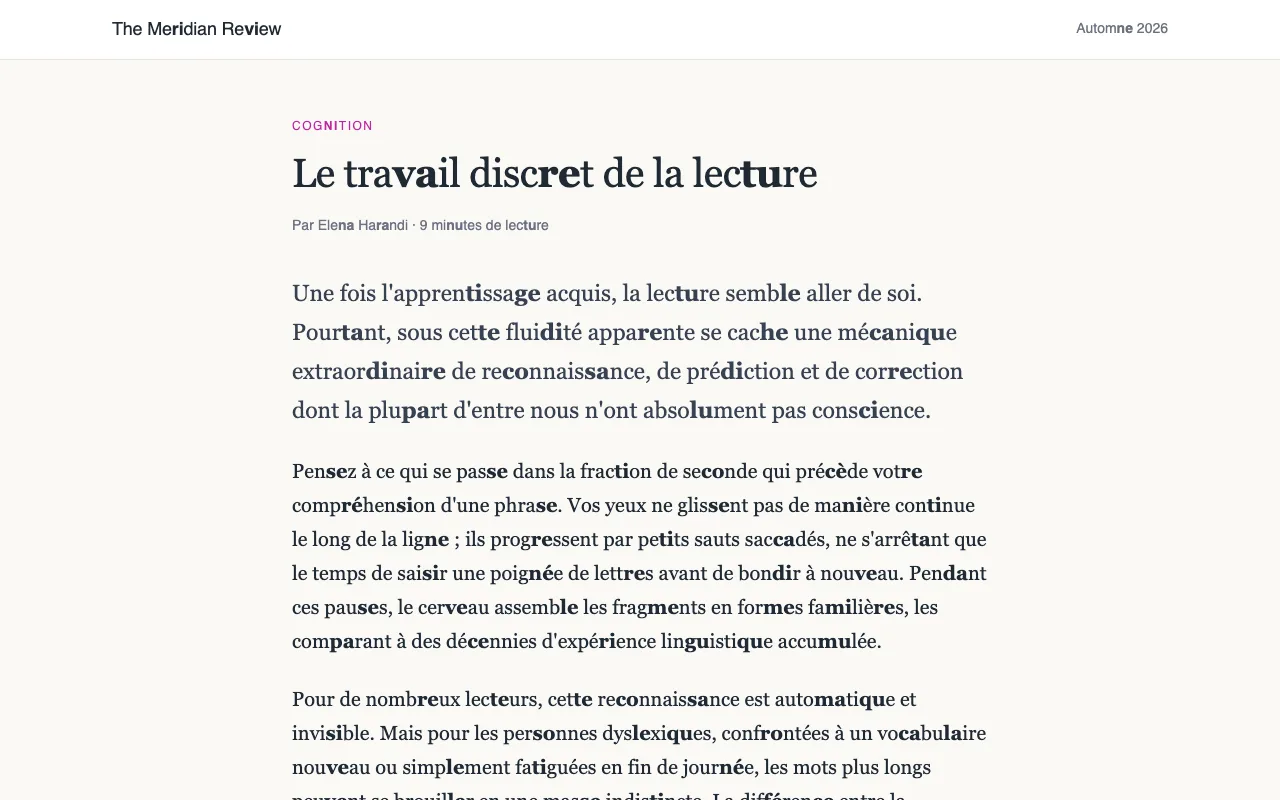 Un article avec une paire consonne-voyelle sur deux en gras