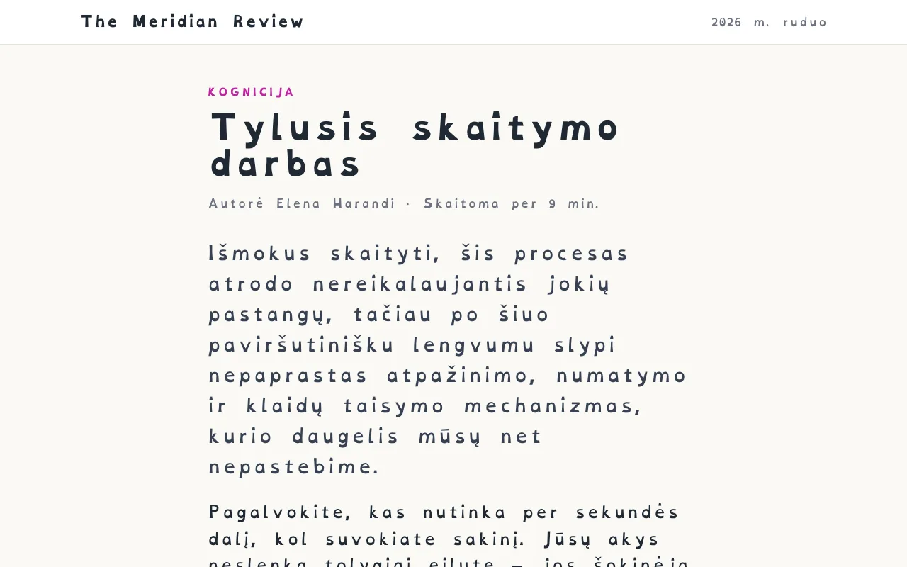 Straipsnis, pateiktas „OpenDyslexic“ šriftu su didesniais tarpais tarp raidžių ir žodžių