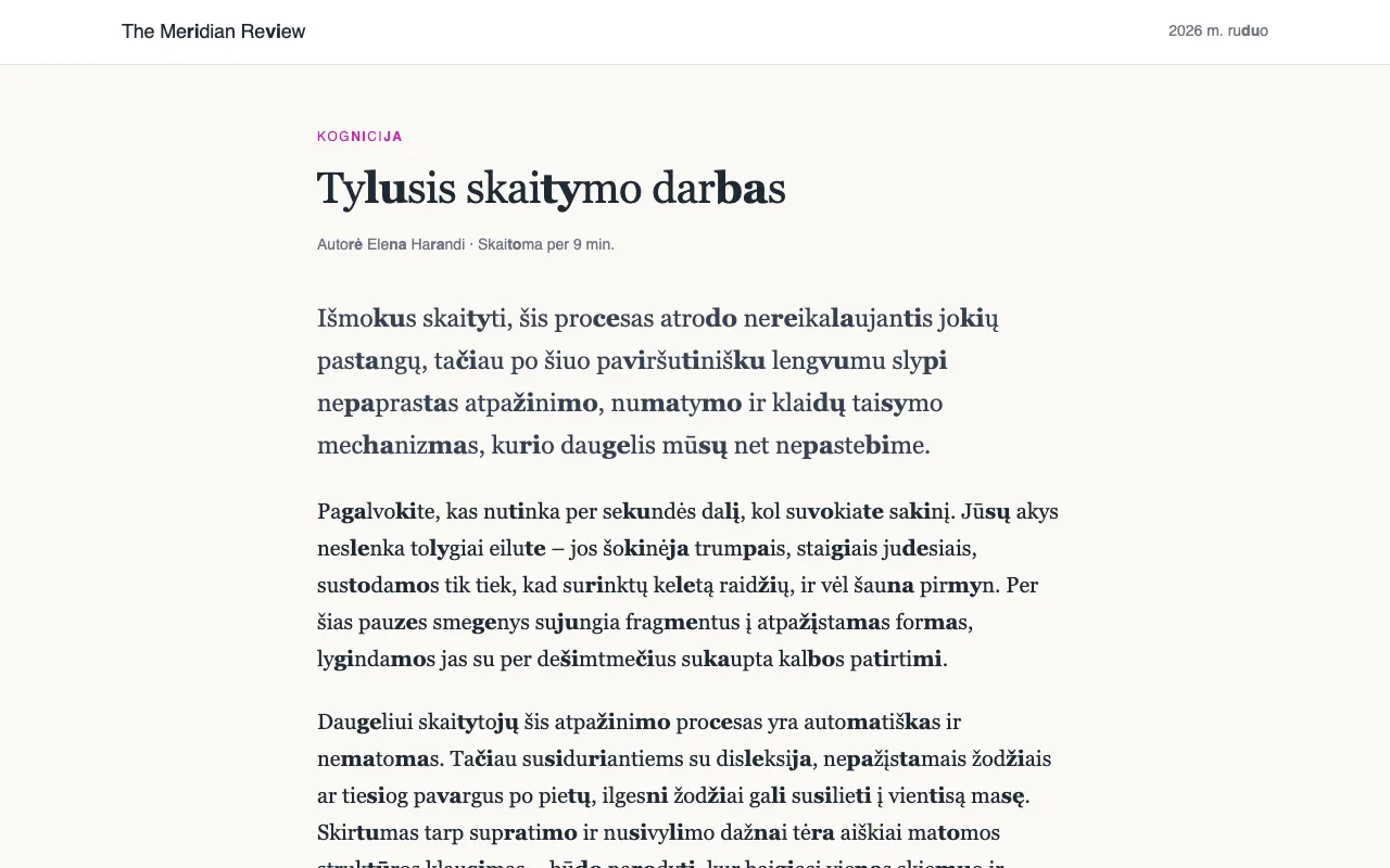 Straipsnis, kuriame kas antra priebalsio ir balsio pora yra paryškinta