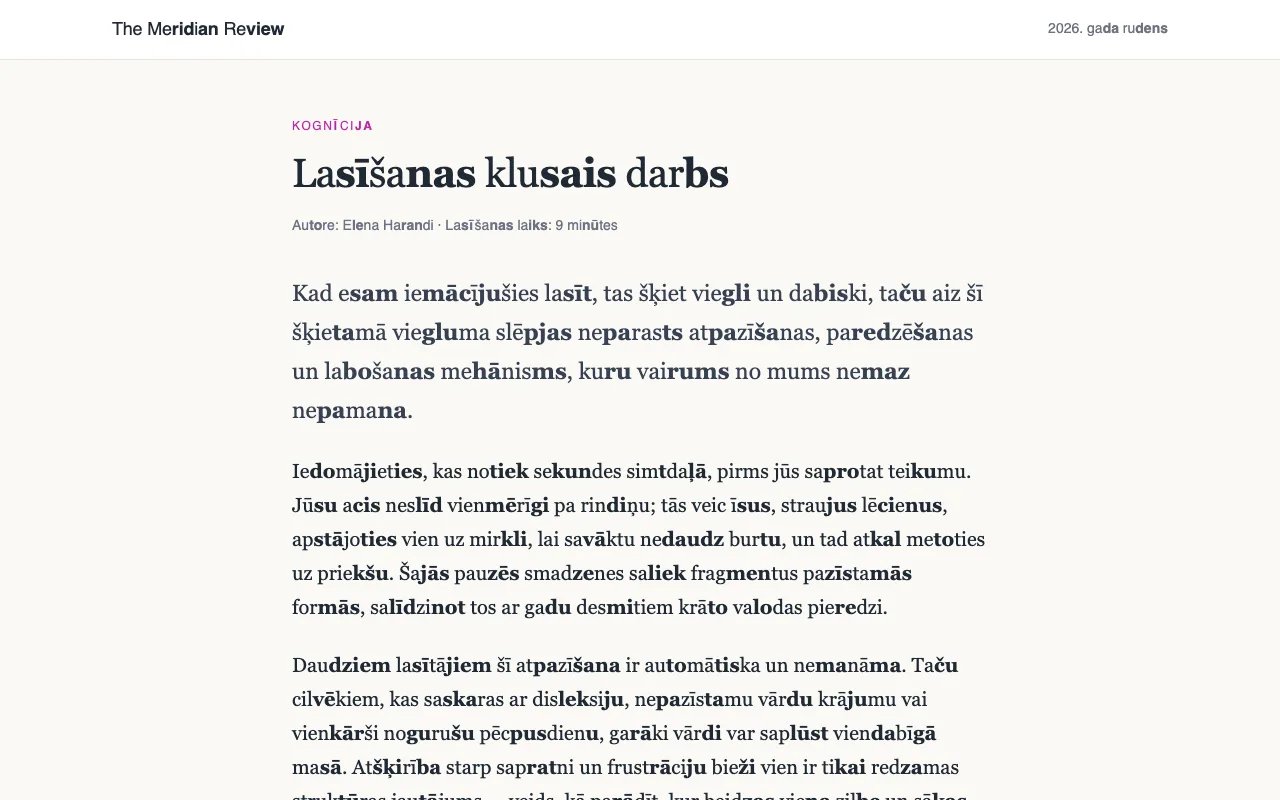 Raksts, kurā gari vārdi ir sadalīti zilbēs un katra otrā zilbe ir treknrakstā