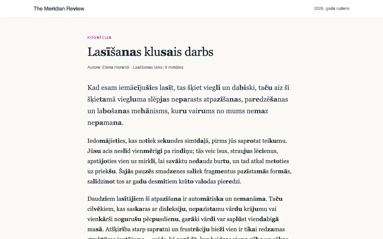Raksts, kurā katrs otrais līdzskaņa–patskaņa pāris ir treknrakstā