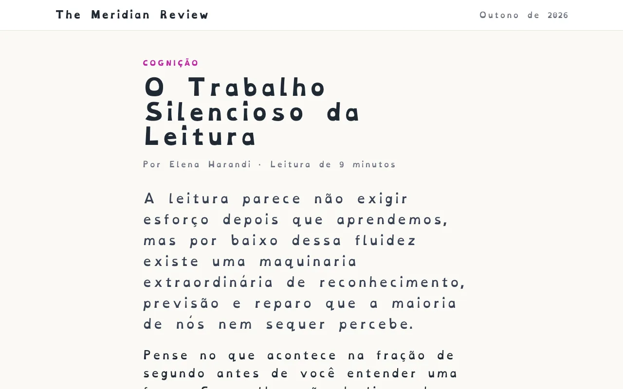 Um artigo na fonte OpenDyslexic com maior espaçamento entre letras e palavras