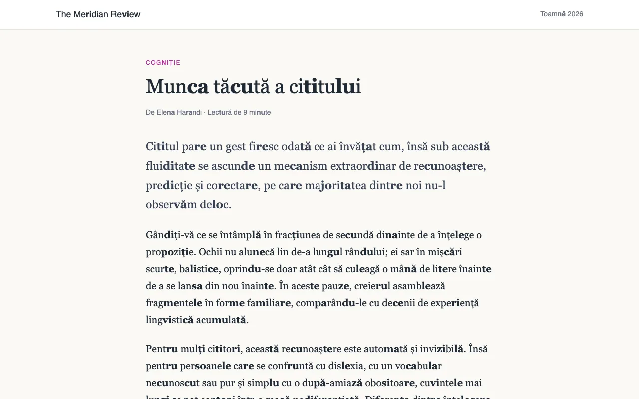 Un articol cu fiecare a doua pereche consoană-vocală scrisă aldin