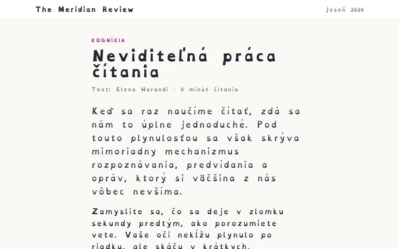 Článok v písme OpenDyslexic so širším rozstupom písmen a slov