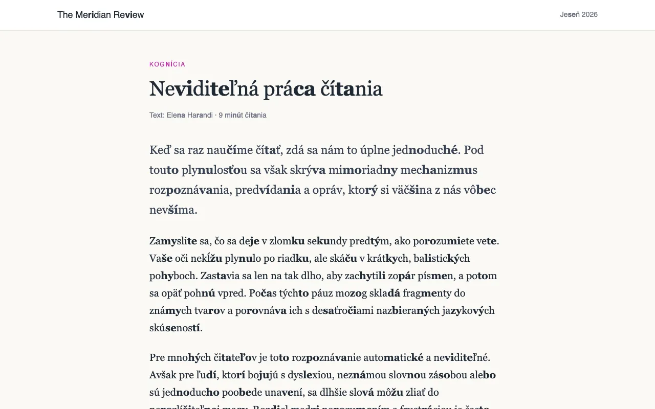Článok, v ktorom je každá druhá dvojica spoluhláska-samohláska tučná