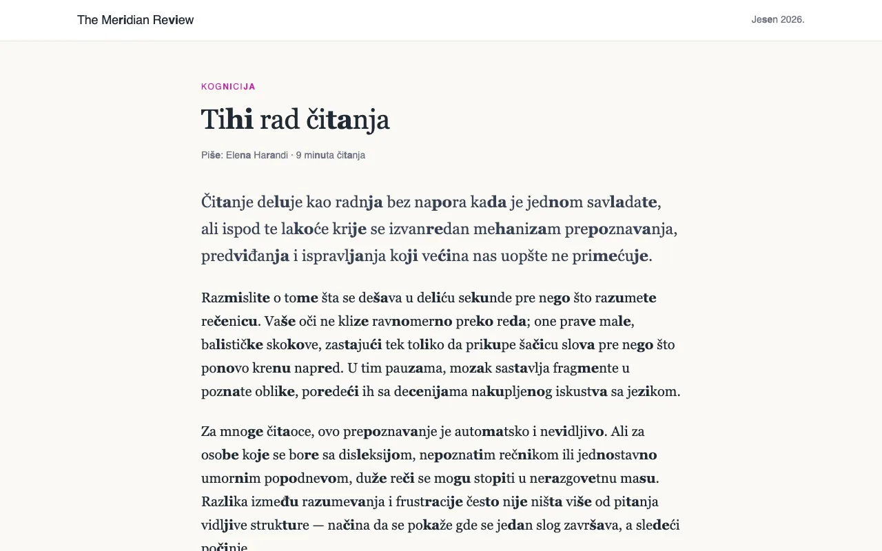 Članak gde je svaki drugi par suglasnik-samoglasnik podebljan