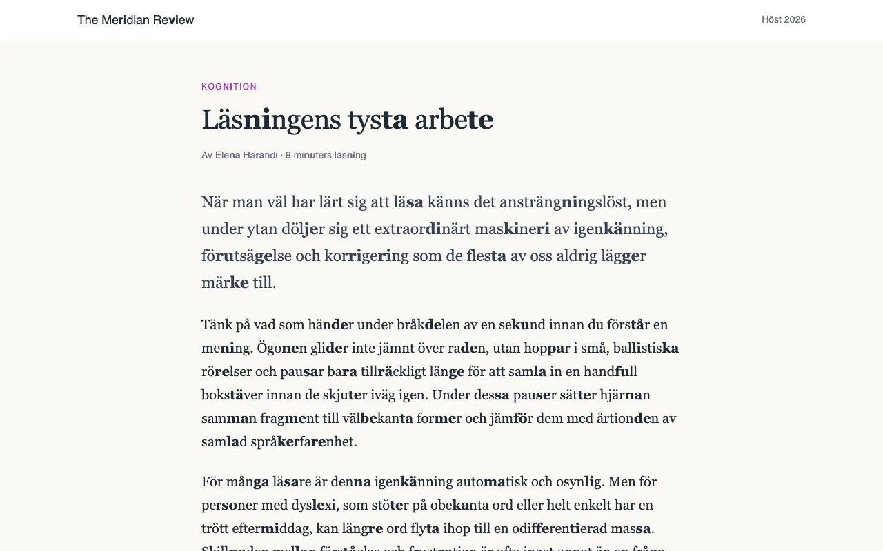 En artikel med vartannat konsonant-vokalpar i fetstil.