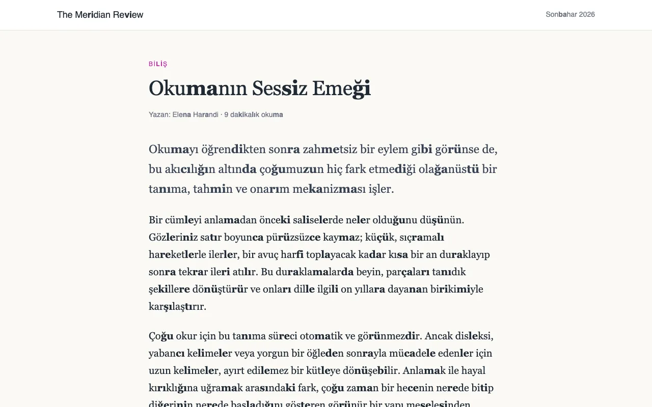 Her ikinci ünlü-ünsüz çiftinin kalın yazıldığı bir makale